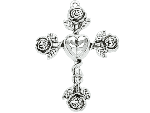 SAMAK PLATEADA DIJE CRUZ ROSA CENTRO CORAZON