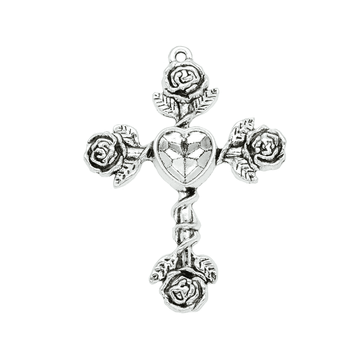 SAMAK PLATEADA DIJE CRUZ ROSA CENTRO CORAZON 1