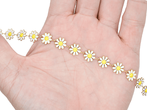 ACERO DORADO CADENA FLOR MARGARITA 9MM