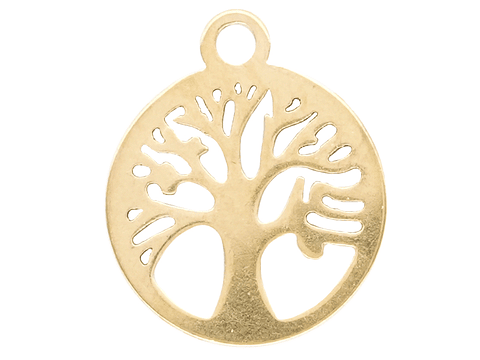 ACERO DORADO DIJE ARBOL DE LA VIDA CIRCULO 10MM