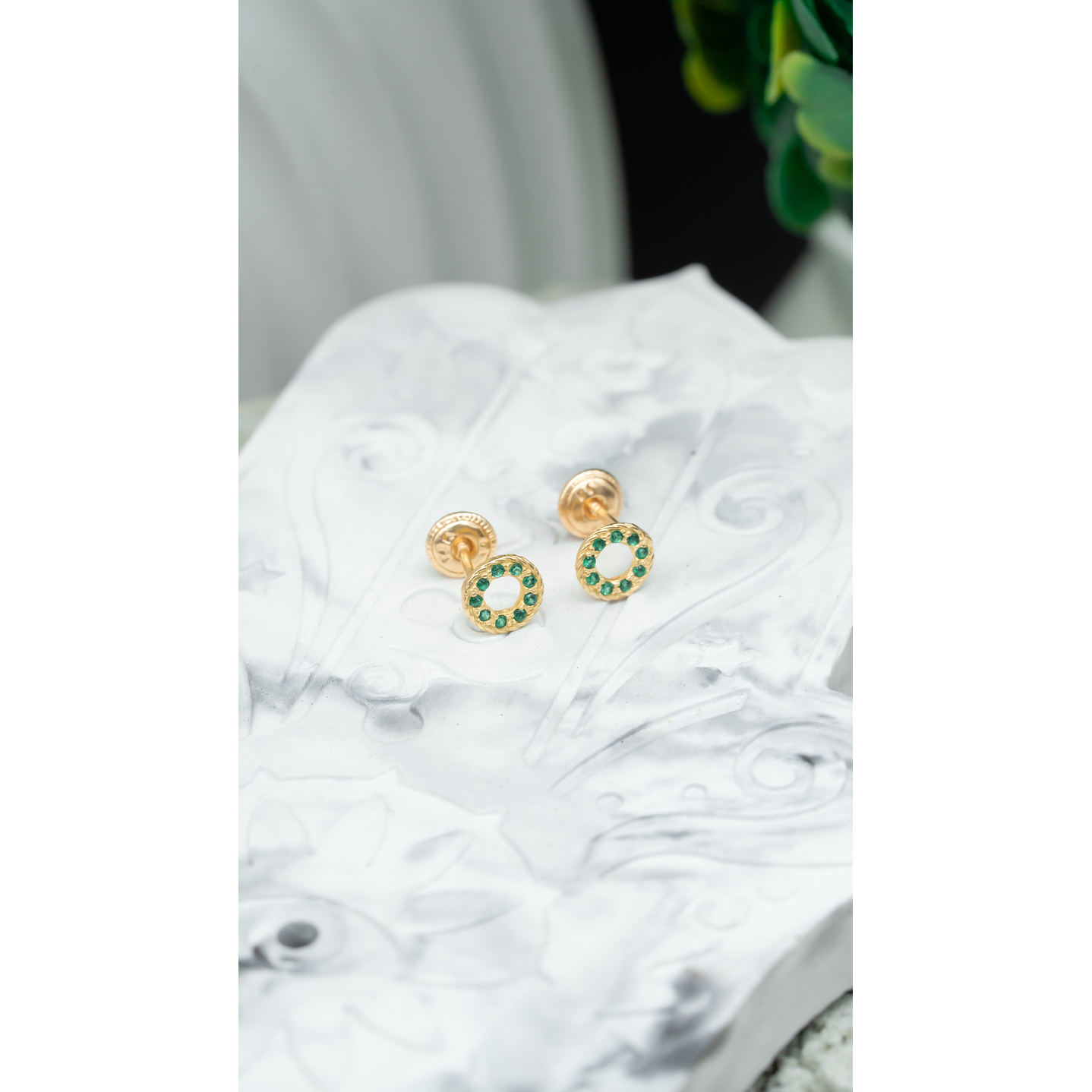 ORO 18K TOPO CIRCULO ZIRCON VERDE 6.5MM  TP-14 1