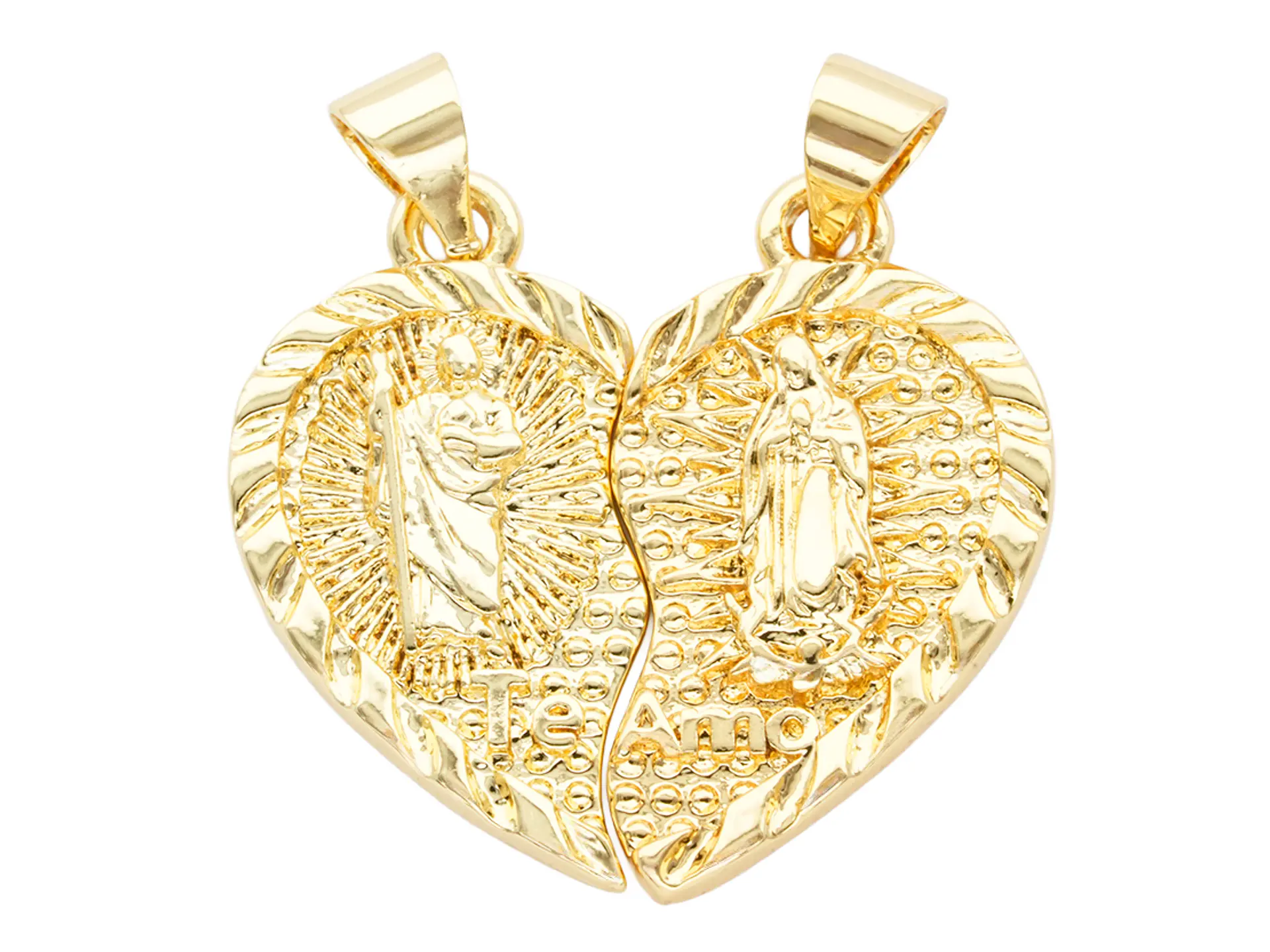 RODIO DORADO DIJE CORAZON MITAD SAN BENITO Y GUADALUPE 22MM  1