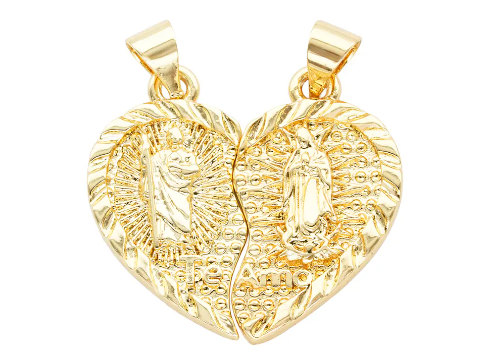 RODIO DORADO DIJE CORAZON MITAD SAN BENITO Y GUADALUPE 22MM  1