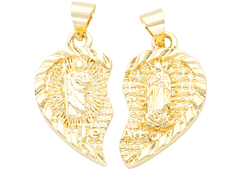 RODIO DORADO DIJE CORAZON MITAD SAN BENITO Y GUADALUPE 22MM 
