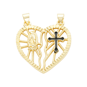 RODIO DORADO DIJE CORAZON GUADALUPE Y CRUZ NEGRA 28MM