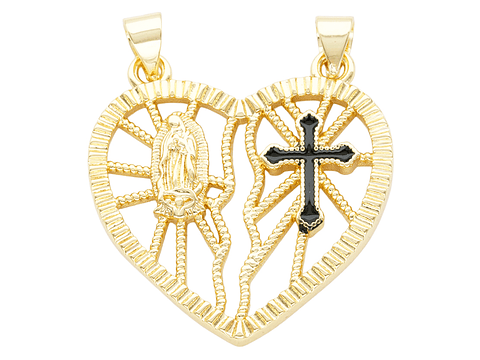RODIO DORADO DIJE CORAZON GUADALUPE Y CRUZ NEGRA 28MM