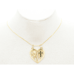 RODIO DORADO DIJE CORAZON GUADALUPE Y CRUZ NEGRA 28MM