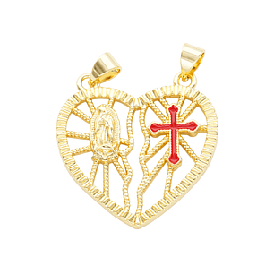RODIO DORADO DIJE CORAZON GUADALUPE Y CRUZ ROJA 28MM