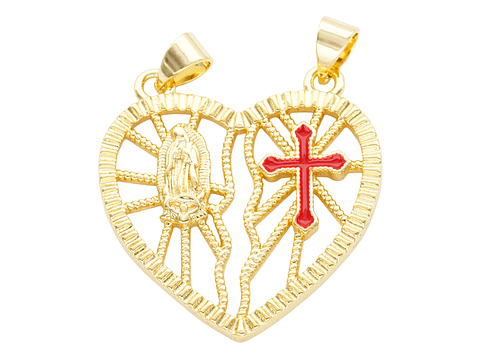 RODIO DORADO DIJE CORAZON GUADALUPE Y CRUZ ROJA 28MM
