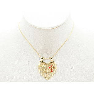 RODIO DORADO DIJE CORAZON GUADALUPE Y CRUZ ROJA 28MM