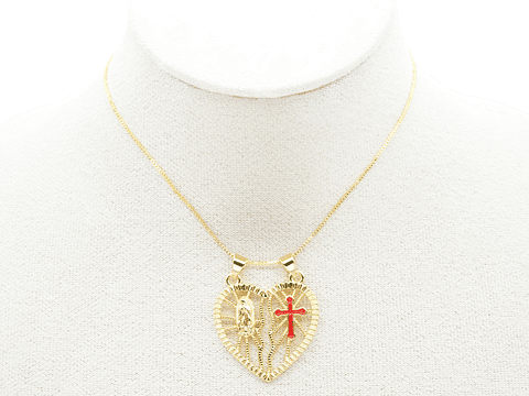RODIO DORADO DIJE CORAZON GUADALUPE Y CRUZ ROJA 28MM