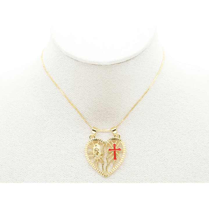 RODIO DORADO DIJE CORAZON GUADALUPE Y CRUZ ROJA 28MM 2