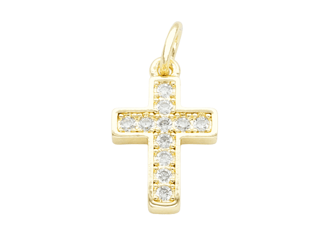 RODIO DORADO DIJE CRUZ ZIRCON BLANCO 15*10MM