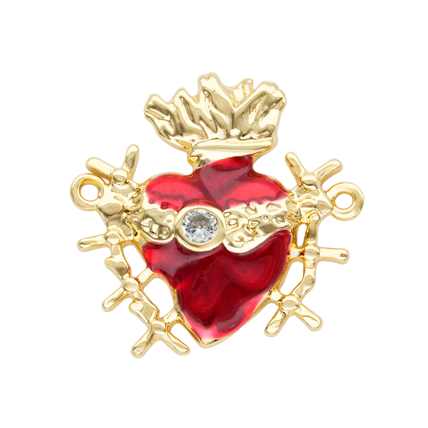 RODIO DORADO CENTRO SAGRADO CORAZON ROJO ZIRCON 18*19MM 1