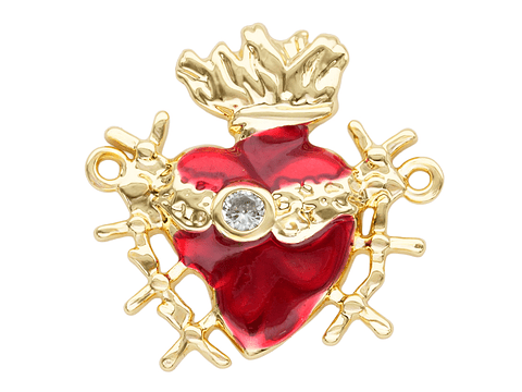 RODIO DORADO CENTRO SAGRADO CORAZON ROJO ZIRCON 18*19MM