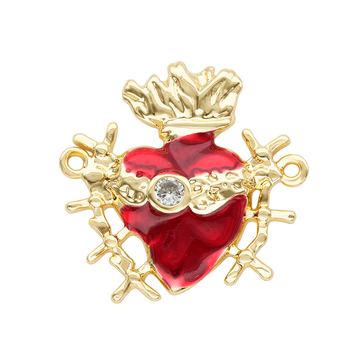 RODIO DORADO CENTRO SAGRADO CORAZON ROJO ZIRCON 18*19MM 1