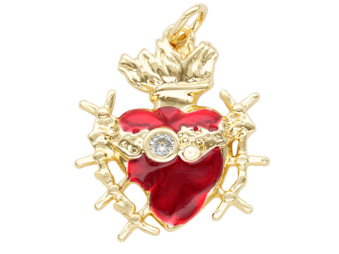 RODIO DORADO DIJE SAGRADO CORAZON ROJO ZIRCON 18*19MM