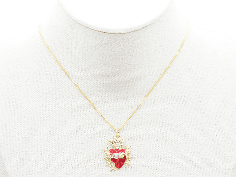 RODIO DORADO DIJE SAGRADO CORAZON ROJO ZIRCON 18*19MM