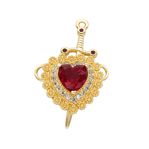 RODIO DORADO DIJE PAREJA CORAZON ROJO ZIRCON 17*32MM -1