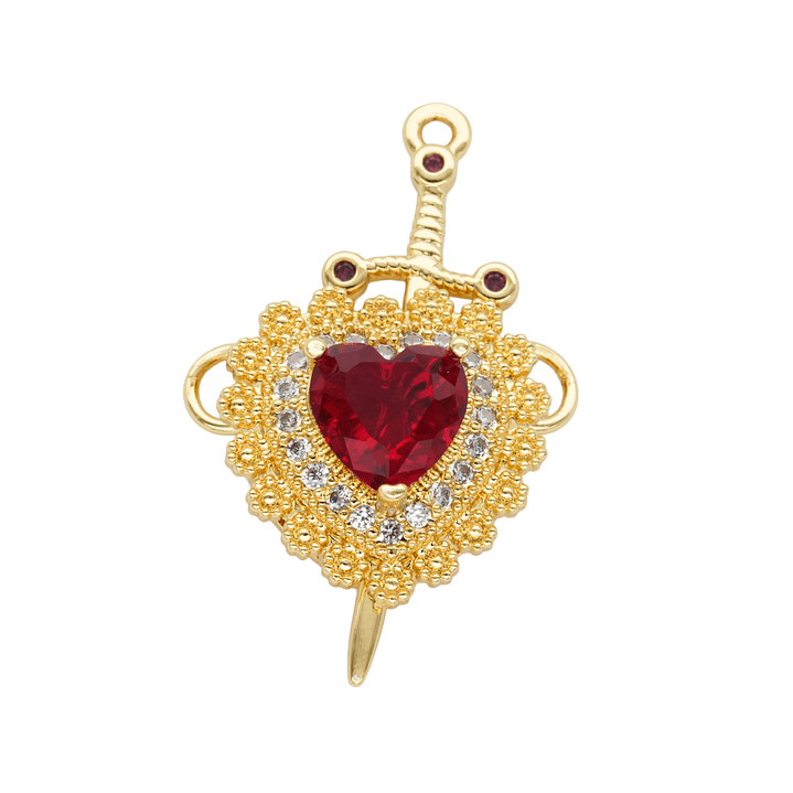 RODIO DORADO DIJE PAREJA CORAZON ROJO ZIRCON 17*32MM -1 2