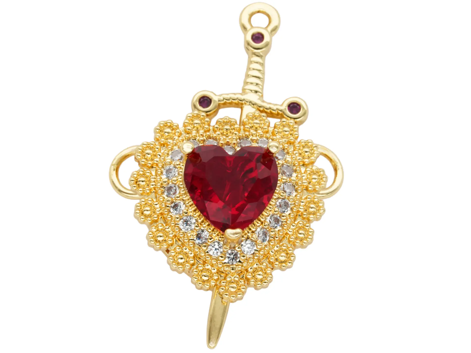 RODIO DORADO DIJE PAREJA CORAZON ROJO ZIRCON 17*32MM -1 2