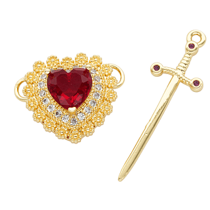 RODIO DORADO DIJE PAREJA CORAZON ROJO ZIRCON 17*32MM -1