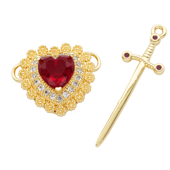 RODIO DORADO DIJE PAREJA CORAZON ROJO ZIRCON 17*32MM -1 1