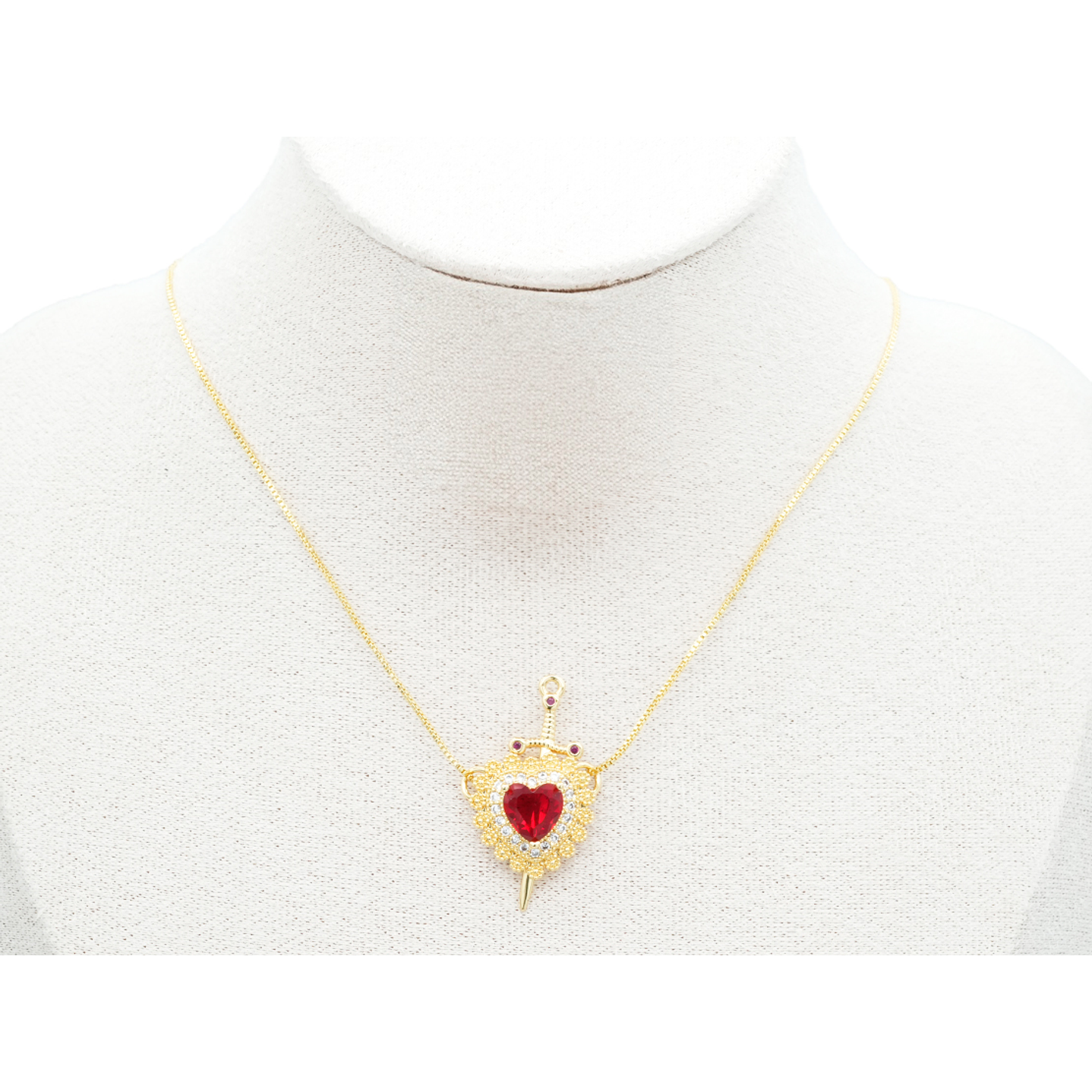 RODIO DORADO DIJE PAREJA CORAZON ROJO ZIRCON 17*32MM -1 3