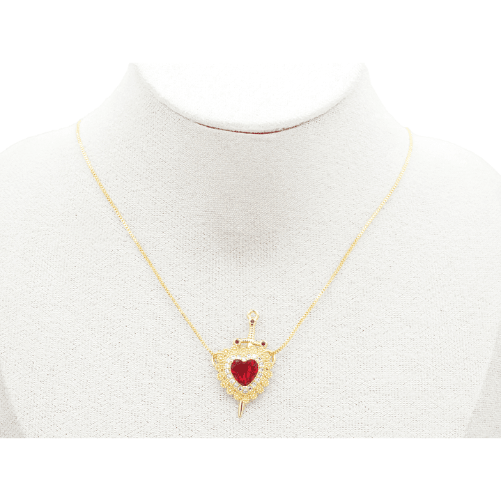 RODIO DORADO DIJE PAREJA CORAZON ROJO ZIRCON 17*32MM -1 3