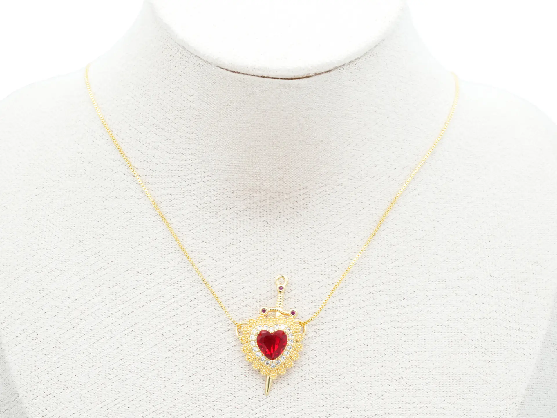 RODIO DORADO DIJE PAREJA CORAZON ROJO ZIRCON 17*32MM -1 3
