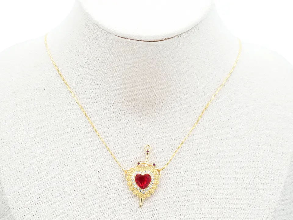 RODIO DORADO DIJE PAREJA CORAZON ROJO ZIRCON 17*32MM -1 3