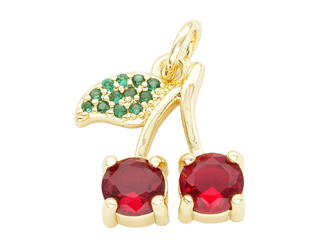 RODIO DORADO DIJE CEREZA HOJA ZIRCON VERDE 14MM