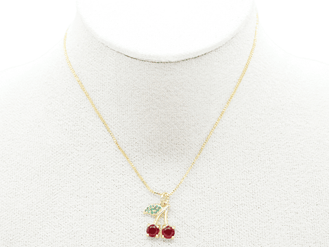 RODIO DORADO DIJE CEREZA HOJA ZIRCON VERDE 14MM