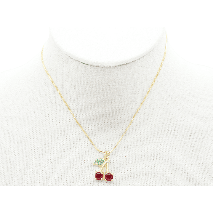 RODIO DORADO DIJE CEREZA HOJA ZIRCON VERDE 14MM 2