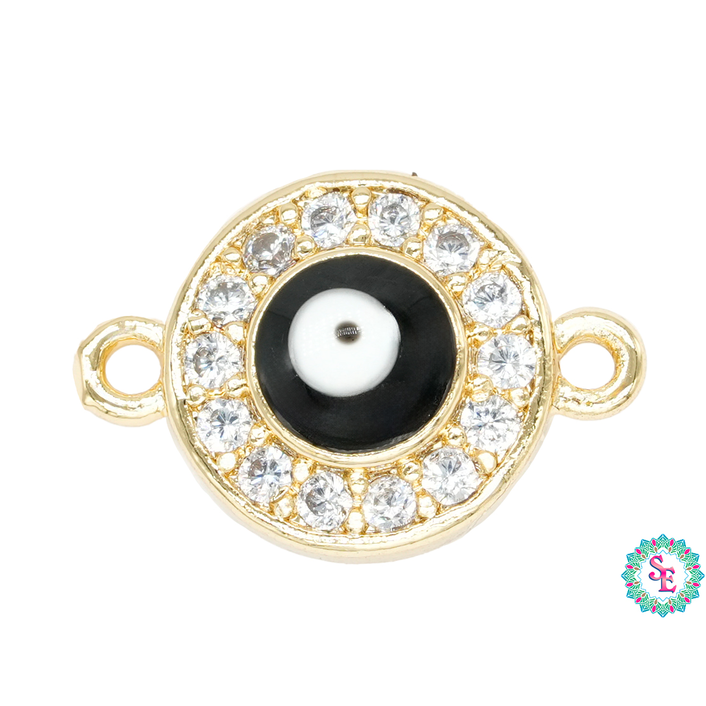 RODIO DORADO CENTRO OJO TURCO NEGRO ZIRCON BLANCO 10MM 1