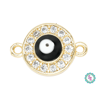 RODIO DORADO CENTRO OJO TURCO NEGRO ZIRCON BLANCO 10MM