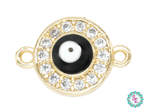 RODIO DORADO CENTRO OJO TURCO NEGRO ZIRCON BLANCO 10MM