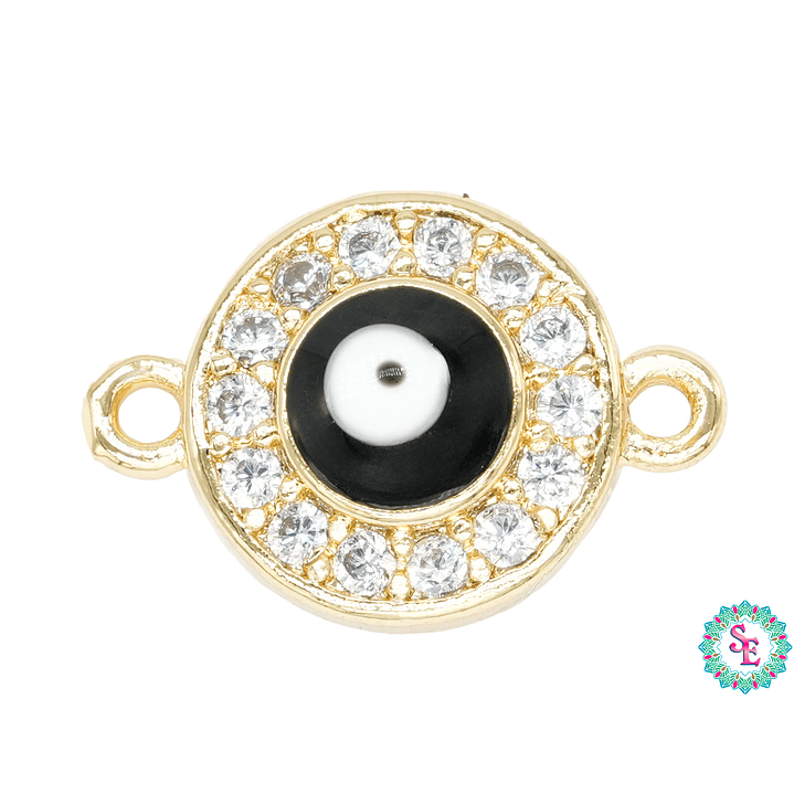 RODIO DORADO CENTRO OJO TURCO NEGRO ZIRCON BLANCO 10MM 1