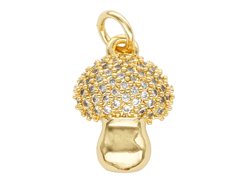 RODIO DORADO DIJE HONGO ZIRCON BLANCO 10*17MM