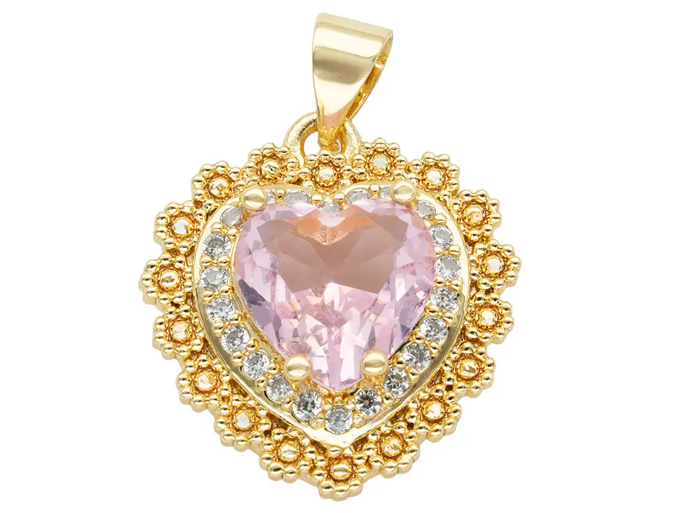 RODIO DORADO DIJE PAREJA CORAZON ROSADO ZIRCON 17*32MM 3