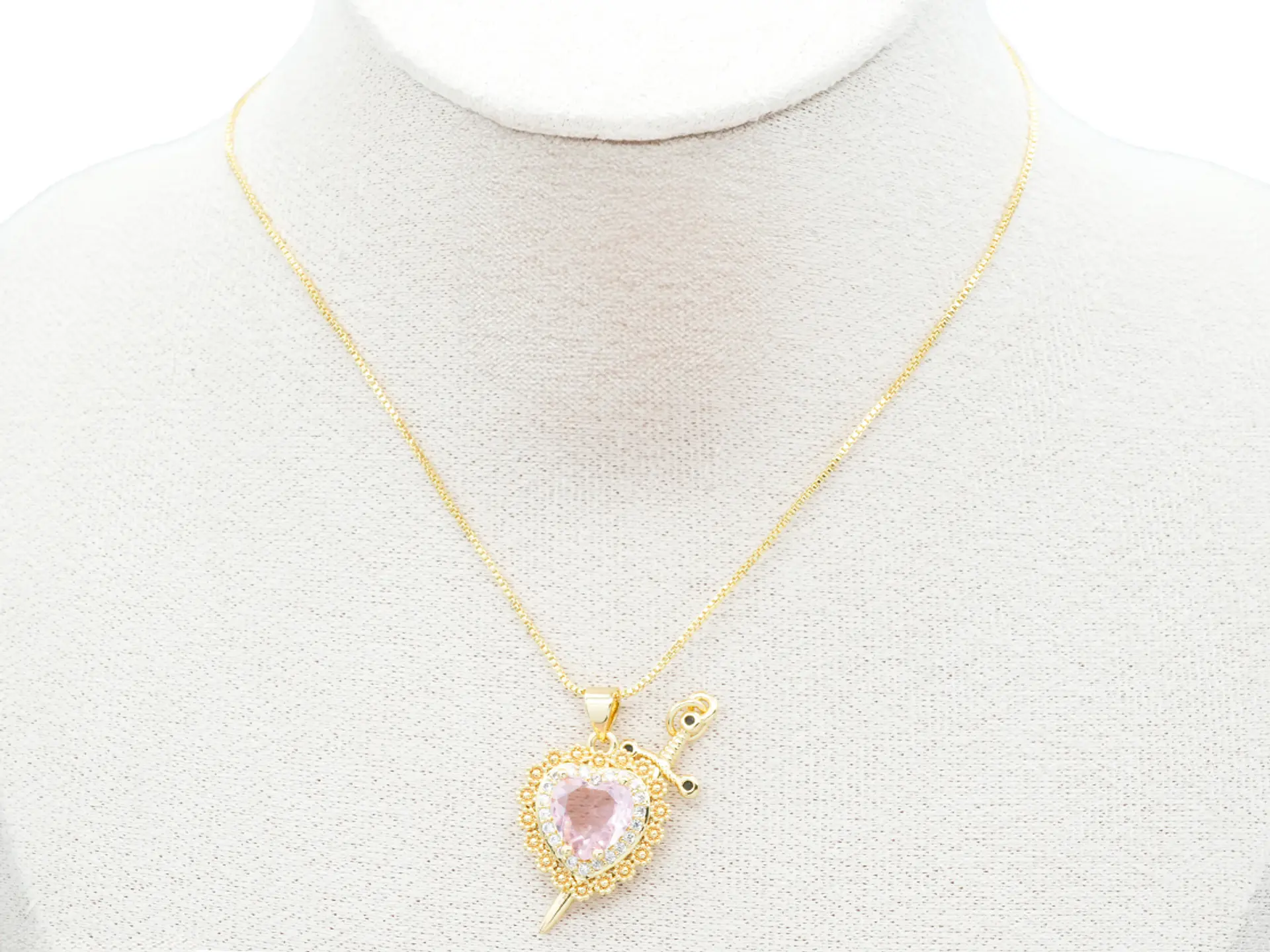 RODIO DORADO DIJE PAREJA CORAZON ROSADO ZIRCON 17*32MM 4