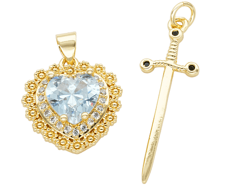 RODIO DORADO DIJE PAREJA CORAZON PLATEADO ZIRCON 17*32MM