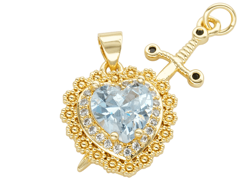 RODIO DORADO DIJE PAREJA CORAZON PLATEADO ZIRCON 17*32MM