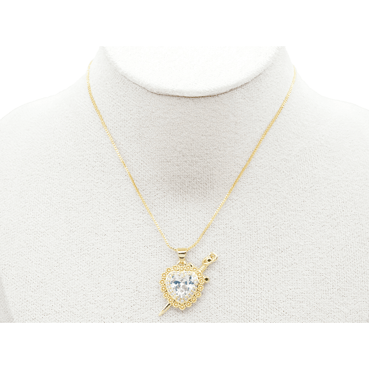 RODIO DORADO DIJE PAREJA CORAZON PLATEADO ZIRCON 17*32MM 4