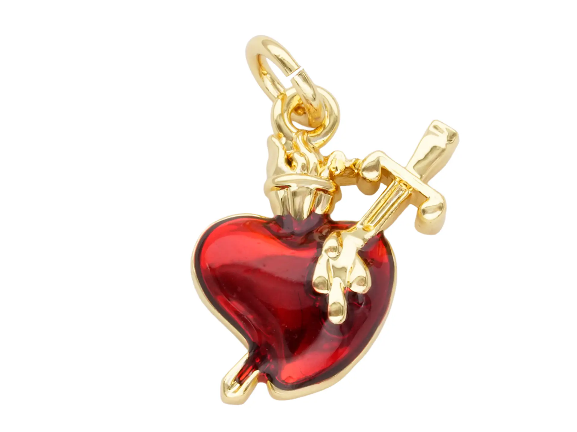 RODIO DORADO DIJE SAGRADO CORAZON ESPADA ROJO 11*15MM 1