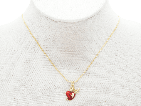 RODIO DORADO DIJE SAGRADO CORAZON ESPADA ROJO 11*15MM