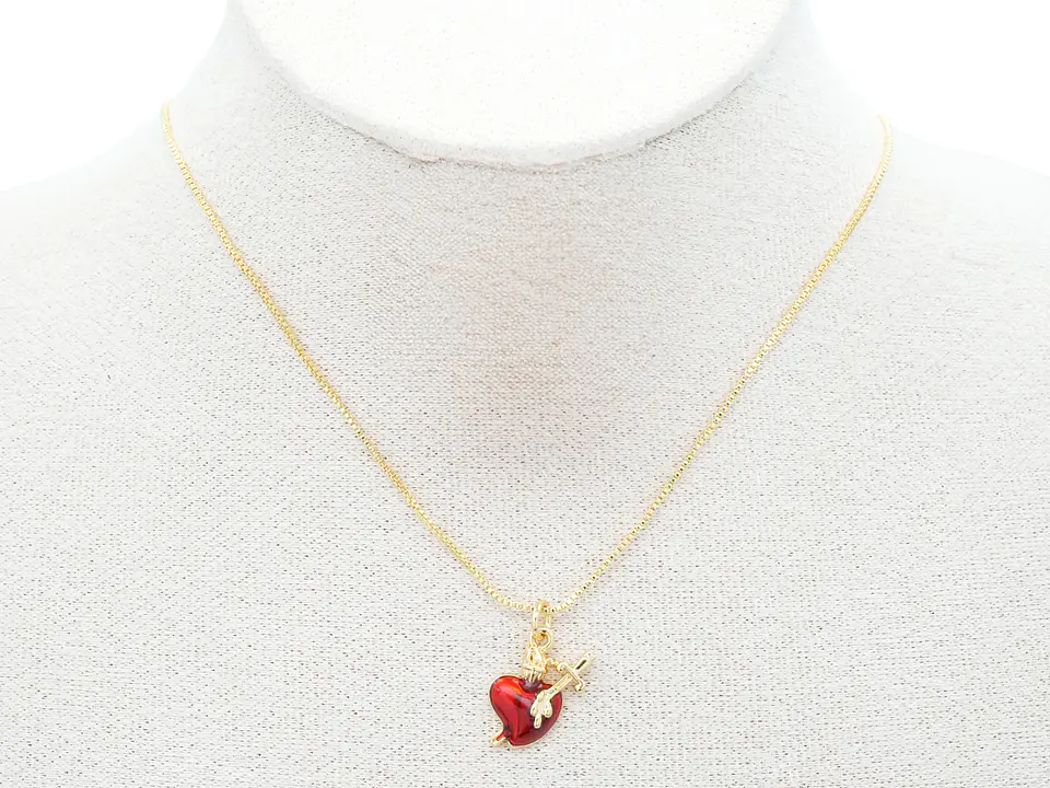 RODIO DORADO DIJE SAGRADO CORAZON ESPADA ROJO 11*15MM 2