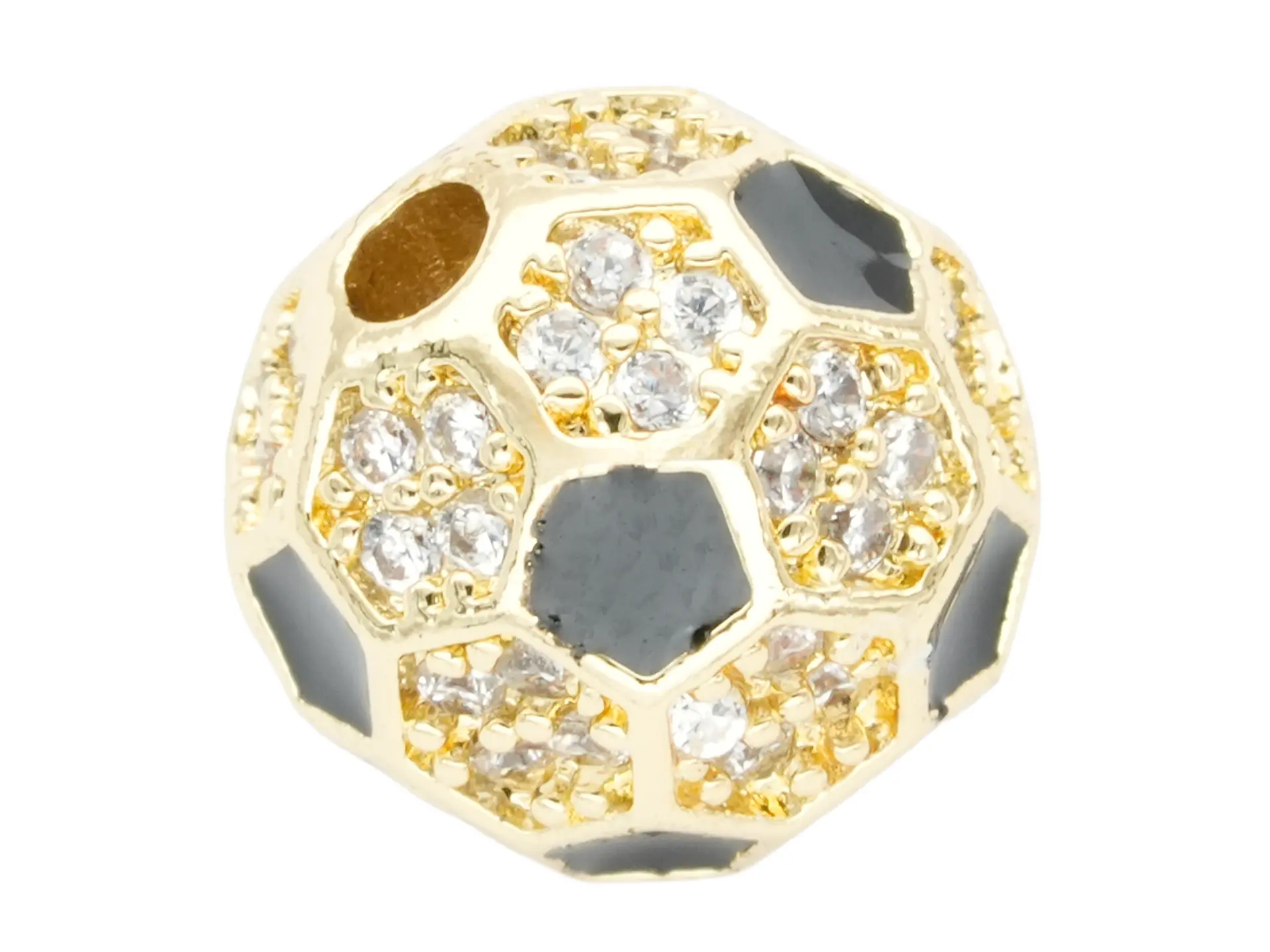 RODIO DORADO CENTRO BALON PARCHE NEGRO ZIRCON BLANCO 10MM 1