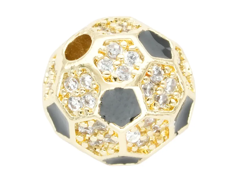 RODIO DORADO CENTRO BALON PARCHE NEGRO ZIRCON BLANCO 10MM 1