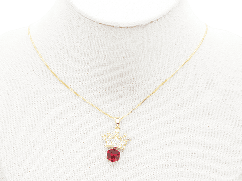 RODIO DORADO DIJE CORONA CUBO ROJO ZIRCON 17*21MM